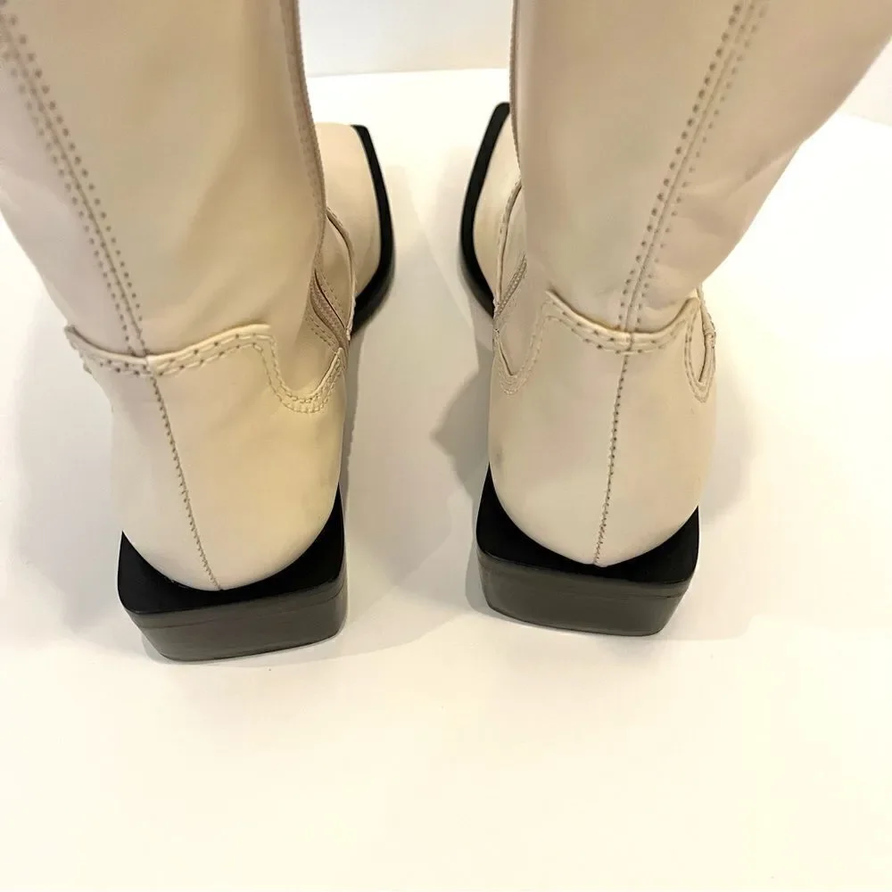 Schutz Guily Up Stretch Napa Leather Over the Knee‎ Boots in Eggshell 5, NWOB